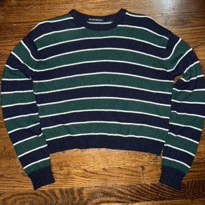 Brandy Melville Green and Navy Striped Sweater